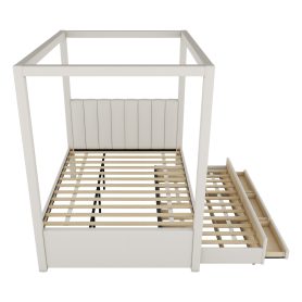 Full Size Upholstery Canopy Platform Bed with Trundle and Three Storage Drawers