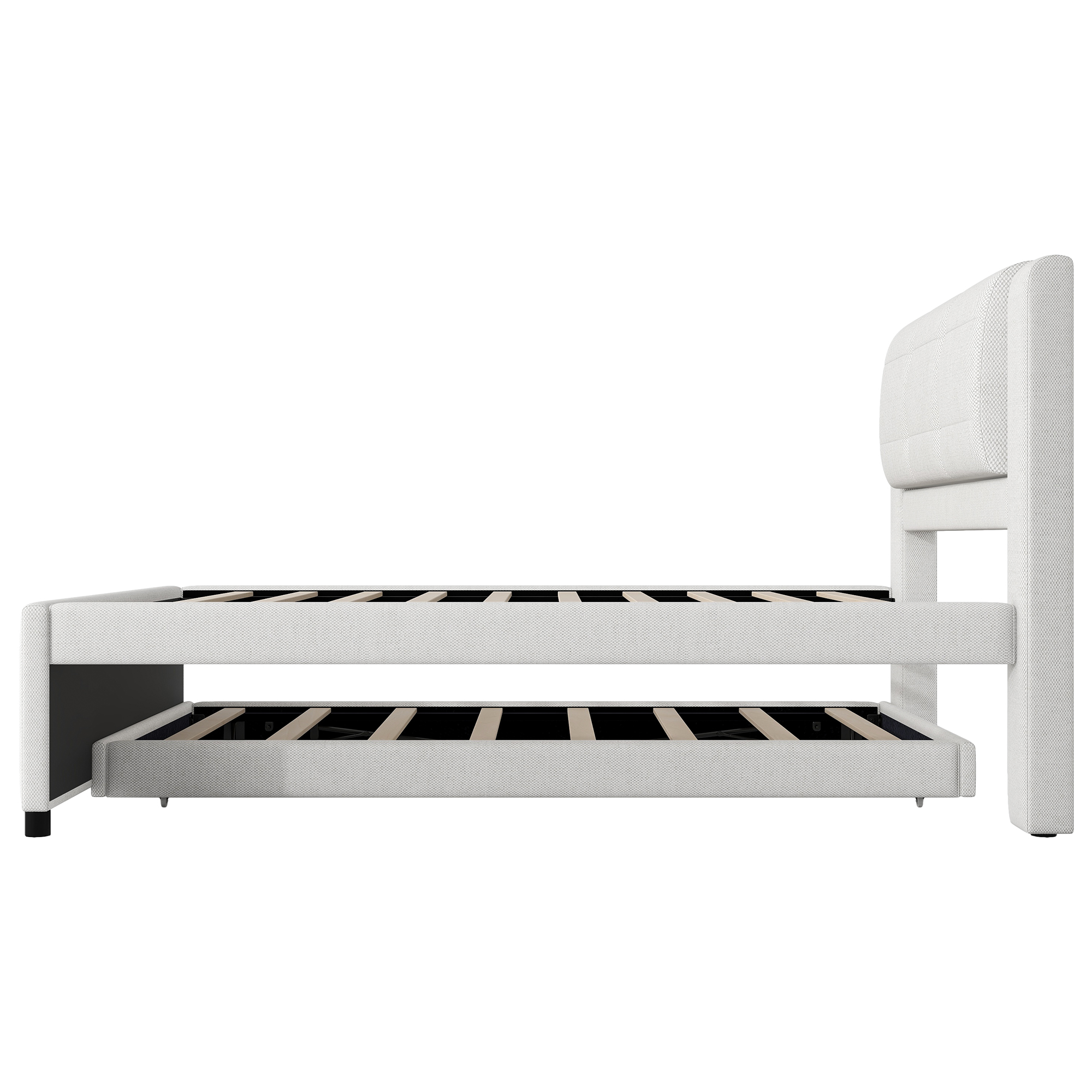 Full Size Upholstery Platform Bed With Trundle, Trundle Can Be Flat Or Erected 20 Full Size Upholstery Platform Bed With Trundle, Trundle Can Be Flat Or Erected