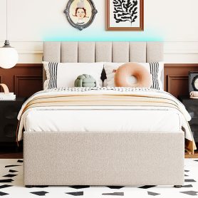 Teddy Fleece Twin Size Upholstered Platform Bed with Trundle