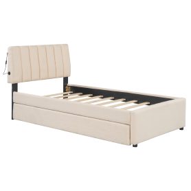 Teddy Fleece Twin Size Upholstered Platform Bed with Trundle