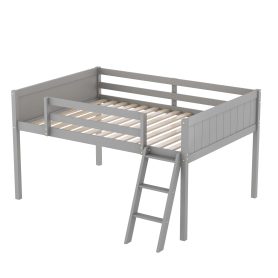 Full Size Wood Low Loft Bed With Ladder, Ladder Can Be Placed On The Left Or Right