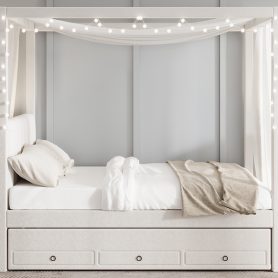 Full Size Upholstery Canopy Platform Bed with Trundle and Three Storage Drawers