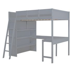 Full Size Loft Bed with Ladder, Desk and Shelf