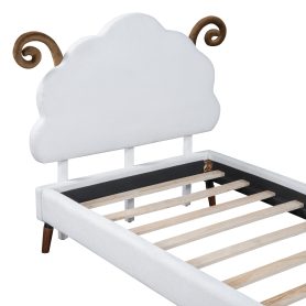 Twin Size Upholstered Platform Bed with Sheep-Shaped Headboard