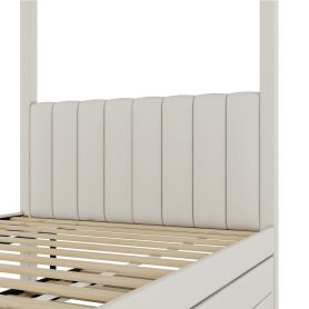 Full Size Upholstery Canopy Platform Bed with Trundle and Three Storage Drawers