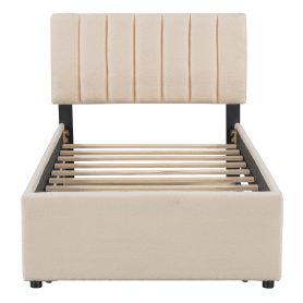 Teddy Fleece Twin Size Upholstered Platform Bed with Trundle