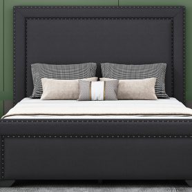 Queen Size Upholstered Bed With Wooden Slats Support