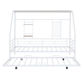 Full Size Metal House Bed With Trundle