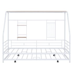 Full Size Metal House Bed With Trundle