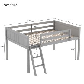 Full Size Wood Low Loft Bed With Ladder, Ladder Can Be Placed On The Left Or Right