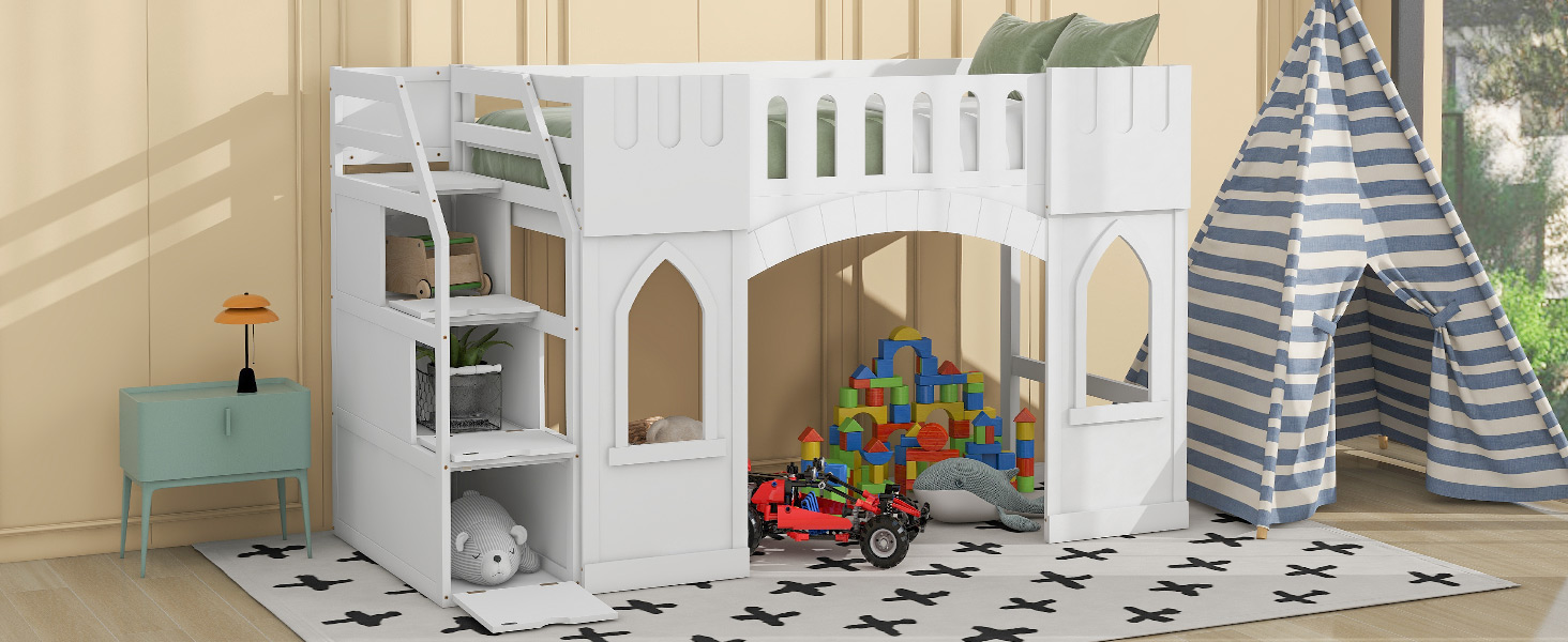 Twin Size Loft Bed with Storage Staircase and Window 11 Twin Size Loft Bed with Storage Staircase and Window