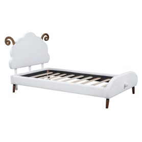 Twin Size Upholstered Platform Bed with Sheep-Shaped Headboard