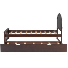 Twin Size Wood Platform Bed with Headboard and Twin Size Trundle