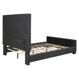Queen Size Upholstered Bed With Wooden Slats Support