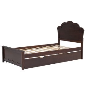 Twin Size Wood Platform Bed with Headboard and Twin Size Trundle