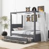 Twin Size Upholstery Canopy Platform Bed with Trundle and Three Storage Drawers