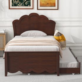Twin Size Wood Platform Bed with Headboard and Twin Size Trundle