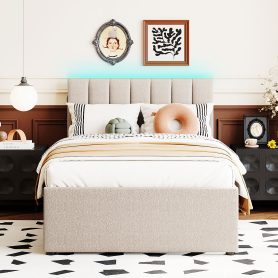 Teddy Fleece Twin Size Upholstered Platform Bed with Trundle