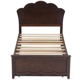Twin Size Wood Platform Bed with Headboard and Twin Size Trundle