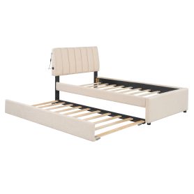 Teddy Fleece Twin Size Upholstered Platform Bed with Trundle