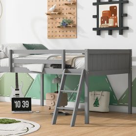 Full Size Wood Low Loft Bed With Ladder, Ladder Can Be Placed On The Left Or Right