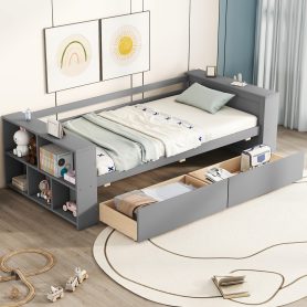 Twin Size Daybed With Shelves And Drawers