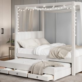 Full Size Upholstery Canopy Platform Bed with Trundle and Three Storage Drawers