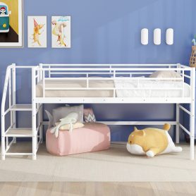 Mid Loft Bed With Storage Stairs, Twin Size