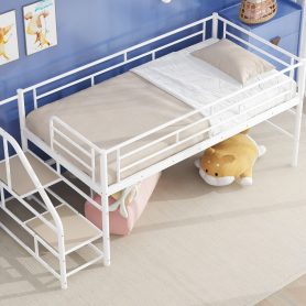 Mid Loft Bed With Storage Stairs, Twin Size