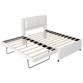 Full Size Upholstery Platform Bed With Trundle, Trundle Can Be Flat Or Erected 34 Full Size Upholstery Platform Bed With Trundle, Trundle Can Be Flat Or Erected
