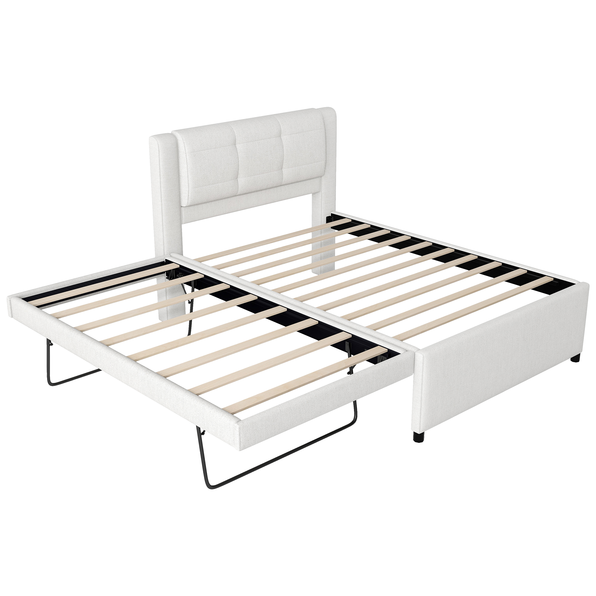 Full Size Upholstery Platform Bed With Trundle, Trundle Can Be Flat Or Erected 17 Full Size Upholstery Platform Bed With Trundle, Trundle Can Be Flat Or Erected
