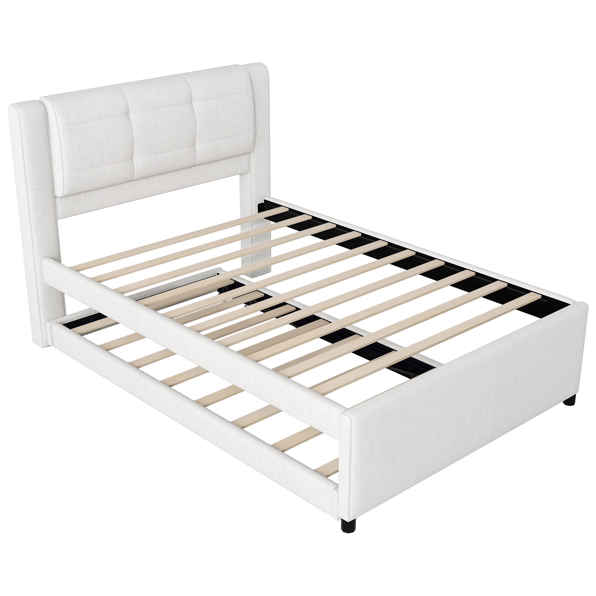Full Size Upholstery Platform Bed With Trundle, Trundle Can Be Flat Or Erected 18 Full Size Upholstery Platform Bed With Trundle, Trundle Can Be Flat Or Erected