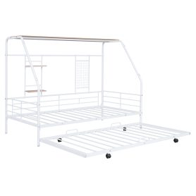 Full Size Metal House Bed With Trundle