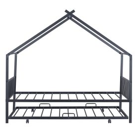 Twin Size Metal House Bed with Twin Size Trundle