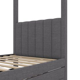 Twin Size Upholstery Canopy Platform Bed with Trundle and Three Storage Drawers