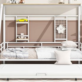 Full Size Metal House Bed With Trundle