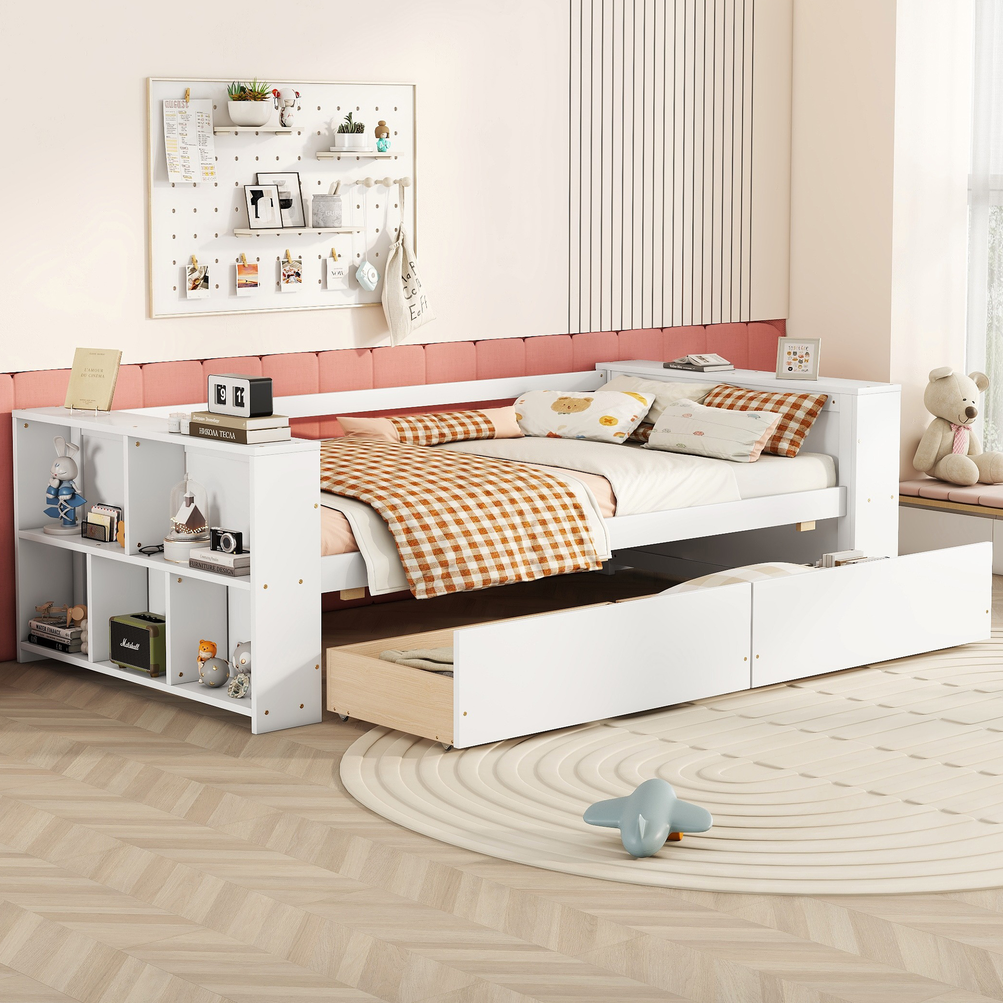 Twin Size Daybed With Shelves And Drawers