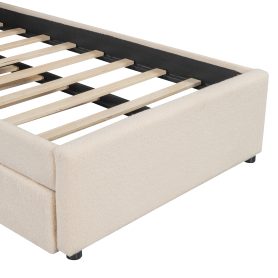 Teddy Fleece Twin Size Upholstered Platform Bed with Trundle