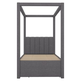 Twin Size Upholstery Canopy Platform Bed with Trundle and Three Storage Drawers