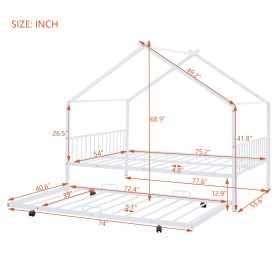 Full Size Metal House Bed With Twin Size Trundle