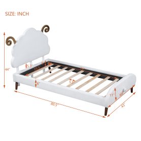 Twin Size Upholstered Platform Bed with Sheep-Shaped Headboard