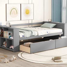 Twin Size Daybed With Shelves And Drawers