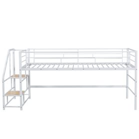 Mid Loft Bed With Storage Stairs, Twin Size