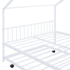 Full Size Metal House Bed With Twin Size Trundle