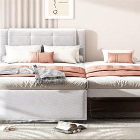 Full Size Upholstery Platform Bed With Trundle, Trundle Can Be Flat Or Erected 27 Full Size Upholstery Platform Bed With Trundle, Trundle Can Be Flat Or Erected