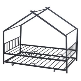 Twin Size Metal House Bed with Twin Size Trundle