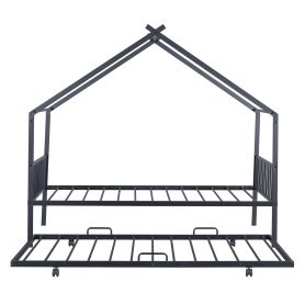 Twin Size Metal House Bed with Twin Size Trundle
