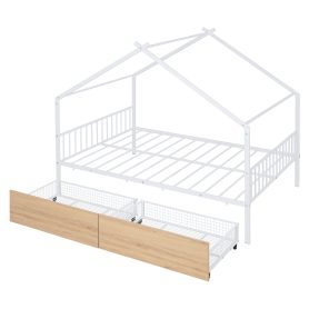 Full Size Metal House Bed with Two Drawers 20 Full Size Metal House Bed with Two Drawers