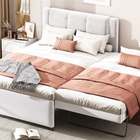 Full Size Upholstery Platform Bed With Trundle, Trundle Can Be Flat Or Erected 29 Full Size Upholstery Platform Bed With Trundle, Trundle Can Be Flat Or Erected