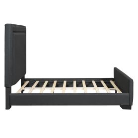 Queen Size Upholstered Bed With Wooden Slats Support
